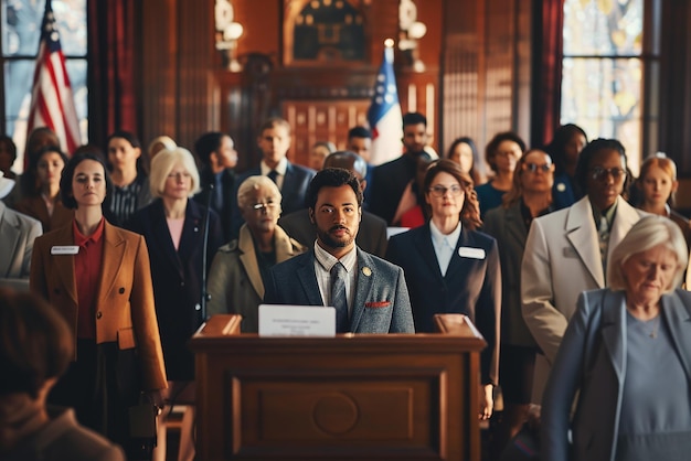 Diverse Group of People Voting in a Historic Town