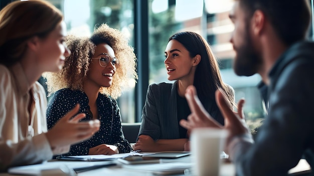 Photo diverse group of professionals engaged in a discussion at a table