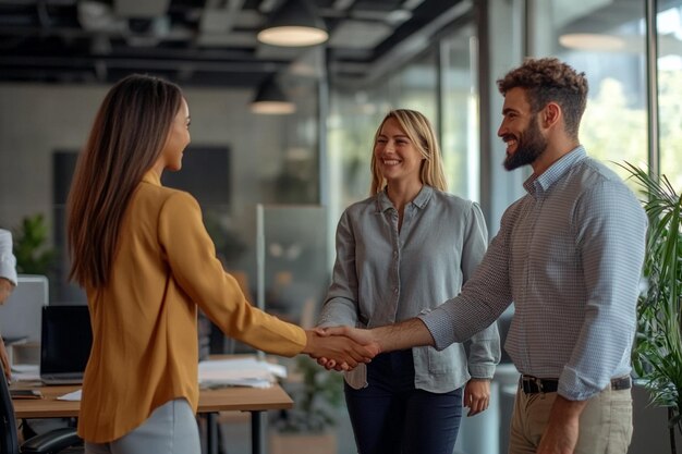 A diverse group of professionals shaking hands in