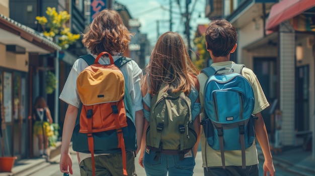 Diverse Group of School Friends with Backpacks Walking Home Together After Class