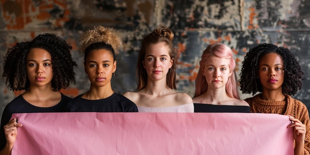 Photo a diverse group of strong and independent females posing in a studio and advocating for the empowerment of women