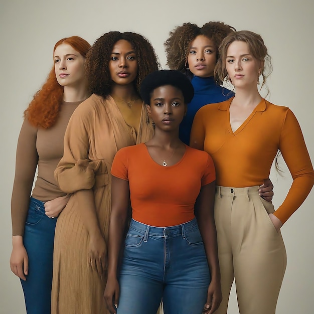 Photo diverse group of strong women standing together in solidarity to celebrate womens month