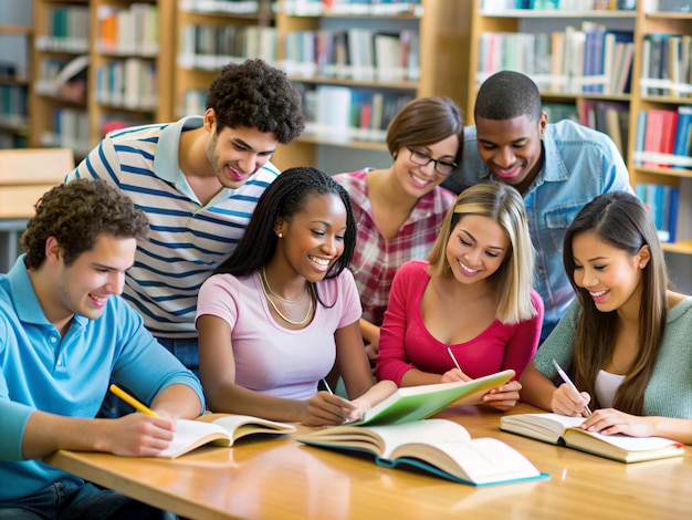 A diverse group of students is studying