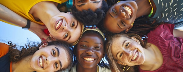 Diverse group of teenage girls forming a circle and smiling