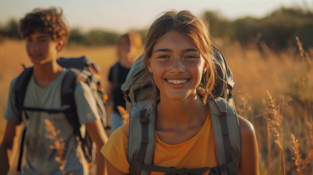 Photo diverse group of teenagers hiking and enjoying summer holidays ai generated