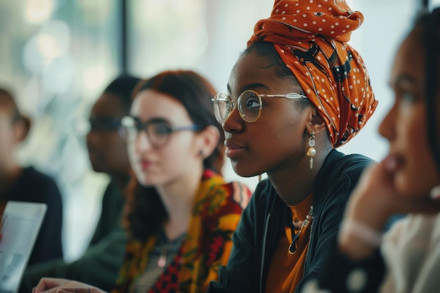 Diverse group of women during business meeting in the bright offfice