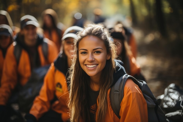 A diverse group of young people and volunteers are removing garbage and plastic from the road for recycling