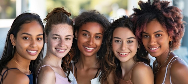 Diverse group of young women smiling together