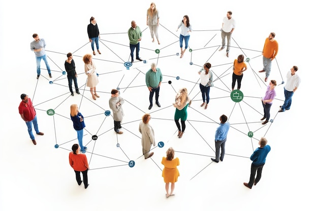 Photo diverse individuals linked by social media the power of connection illustrated in clipart style