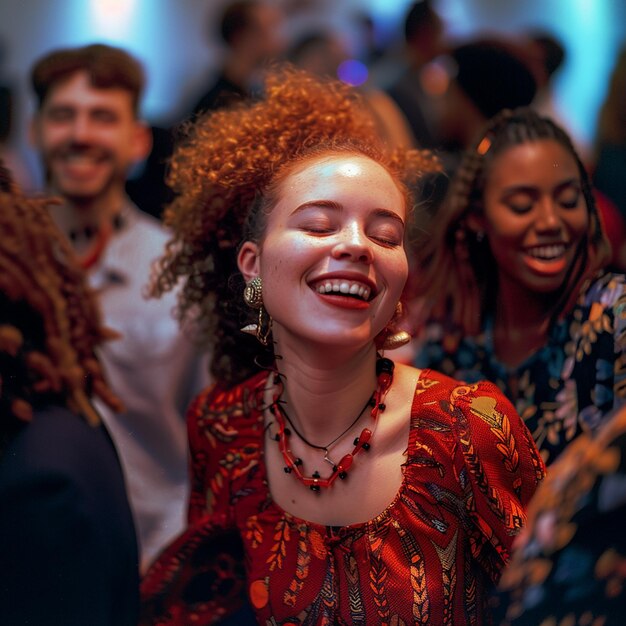 Photo diverse international graduates dancing at a partyquot