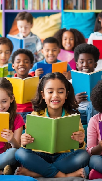 Diverse kids reading books