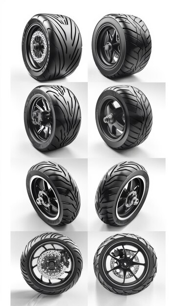 Photo diverse motorcycle tire tread patterns on clean white background for various riding styles