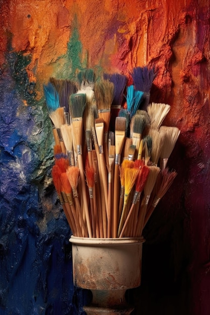 Diverse paintbrushes creating a single artwork created with generative ai