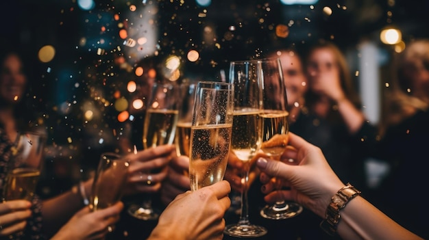 Diverse People Drinking Champagne on a new year partyBackground Color HD Generative Ai