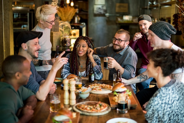 Diverse People Hang Out Pub Friendship