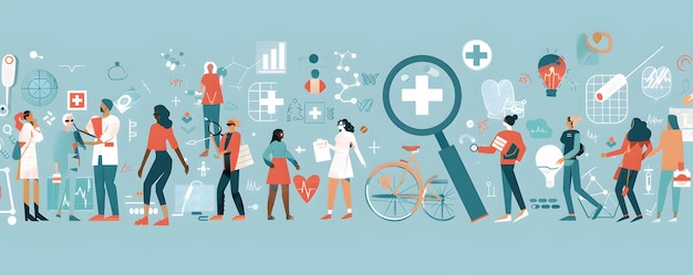 Diverse People in a HealthcareThemed Illustration with a Magnifying Glass