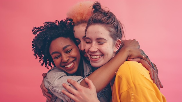 Diverse People Hugging Rearview Friendship