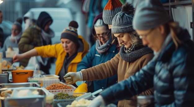 diverse poor people getting food aid at a non profit organization center