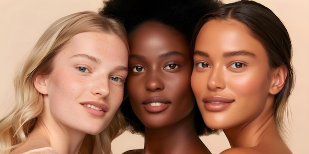 Photo diverse skin tones showcased in a skin care editorial on a beige background concept skin care editorial diverse skin tones beige background