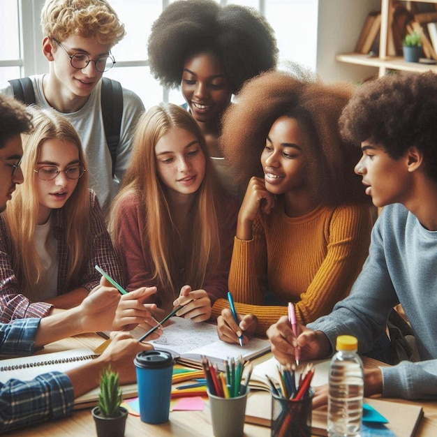 Photo diverse students discussing for back to school