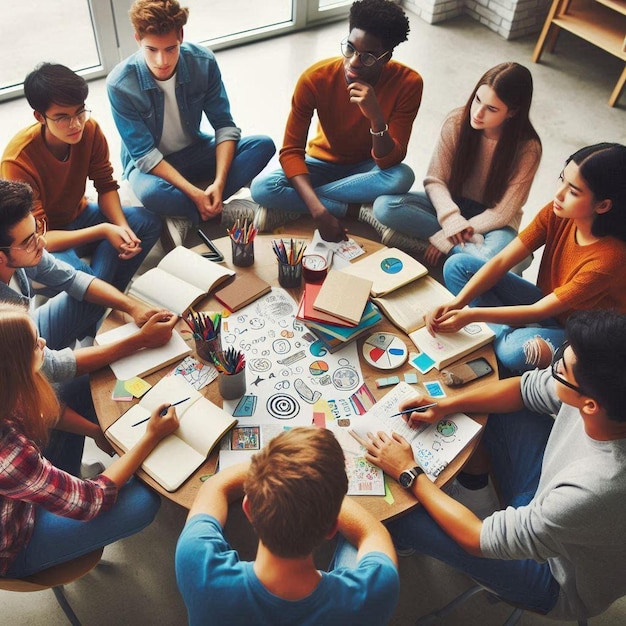 Photo diverse students discussing for back to school