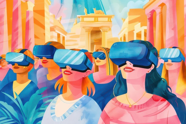 Diverse students in a virtual reality history lesson