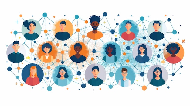 Photo diverse team connected network illustration