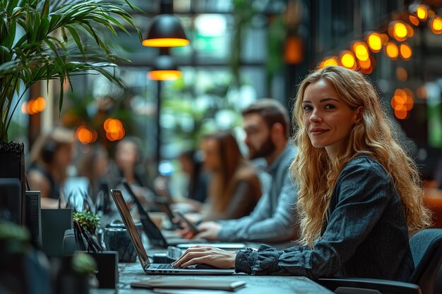 Photo diverse team engaged in digital collaboration at coworking space