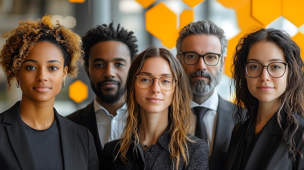 Photo diverse team in a modern office standing together showcasing unity