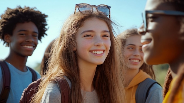 Photo diverse teenagers enjoying friendship