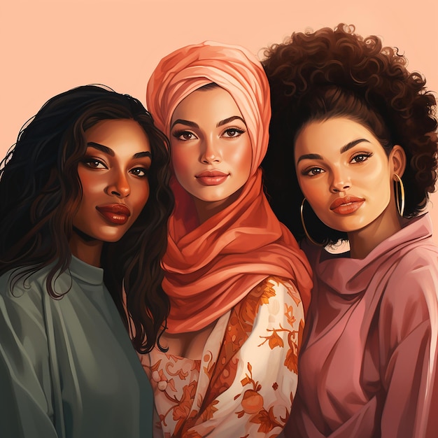 Diverse Unity Group of Multiethnic Women Illustration