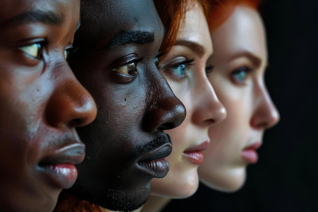 Photo diverse unity multicultural faces in profile