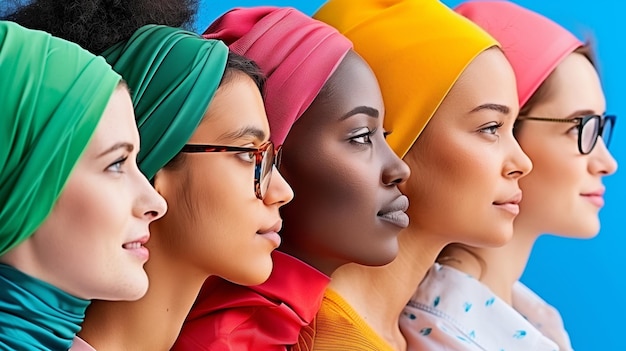 Photo diverse women in colorful headscarves symbolizing unity diversity perfect for promoting inclusive