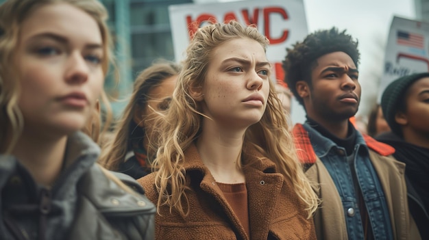 Diverse young crowd at a political rally united in purpose A charismatic woman center stage