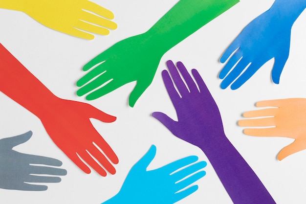 Diversity assortment with different colored paper hands