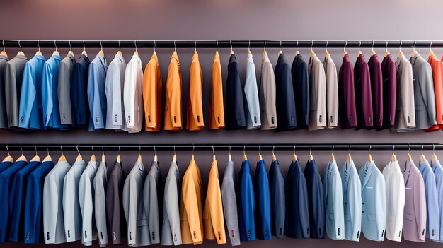 Diversity of formal clothes hanging in modern retail shop