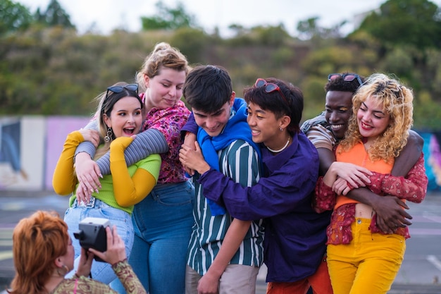 Diversity group of young friends with makeup with complicity