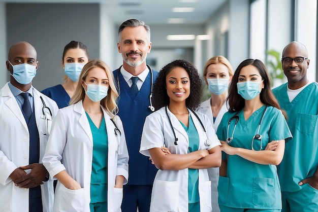 Diversity proud and doctors portrait in healthcare service hospital integrity and teamwork or leadership Group of medical staff nurses or professional employees clinic mission or workforce goals