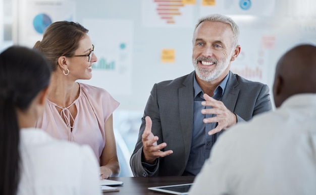 Diversity team and financial advisor in meeting have discussion talking and planning for startup company happy and in workplace Business teamwork and leadership collaboration strategy or office