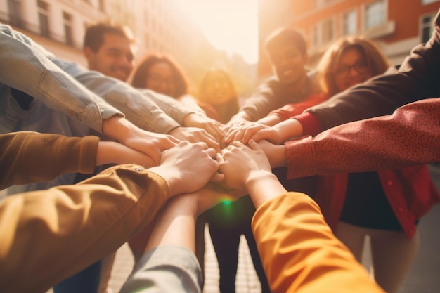 Diversity and Unity Group of Multicultural People Holding Hands in a Circle generative ai