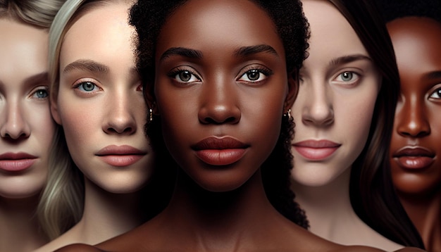 Diversity women and group portrait with beauty skincare and diverse empowerment and inclusion Equality both local and global and Generative AI