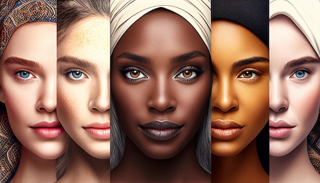 Diversity women and group portrait with beauty skincare and diverse empowerment and inclusion Equality both local and global and Generative AI