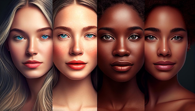 Diversity women and group portrait with beauty skincare and diverse empowerment and inclusion Equality both local and global and Generative AI