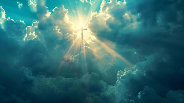 Photo divine light shining through clouds on cross