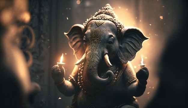 Divine Wisdom embodied in Indian Elephant Sculpture of Ganesha the deity of intellect and knowledge