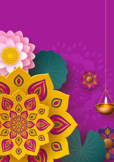 Diwali art elegant colorful mandala background canvas for editing invitation card