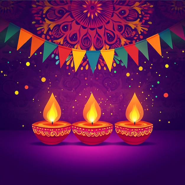 Diwali background with candles and mandala decoration vibrant colors Happy Diwali festival