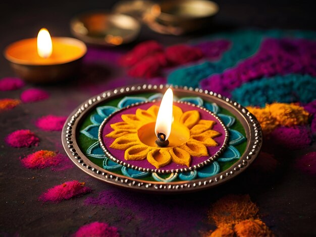 Photo a diwali candle that is lit in the shape of a flower