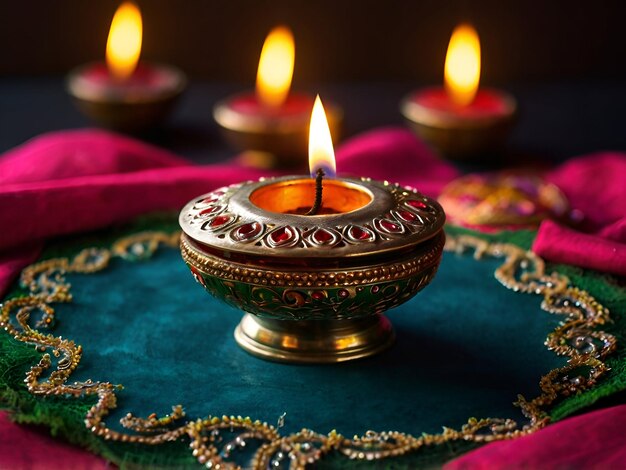 Photo a diwali candle that is lit on a table