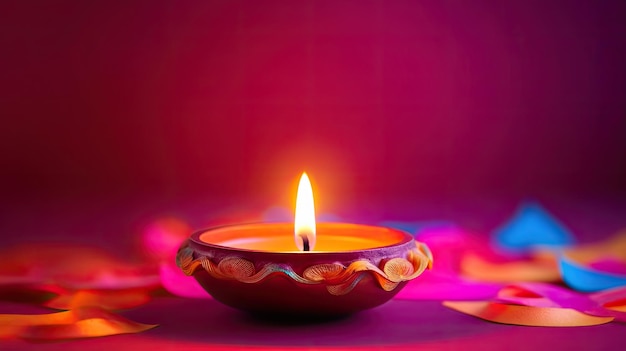 A diwali candle with a pink background